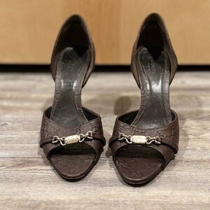 Gucci Brown Guccissima Leather Horsebit D'orsay Peep Toe Pumps Size 39